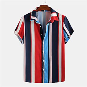 Men's Shirt Striped Button-Down Short Sleeve Casual Tops Lightweight Casual Fashion Breathable Blue Red Brown miniinthebox