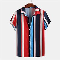 Men's Shirt Striped Button-Down Short Sleeve Casual Tops Lightweight Casual Fashion Breathable Blue Red Brown miniinthebox - thumbnail
