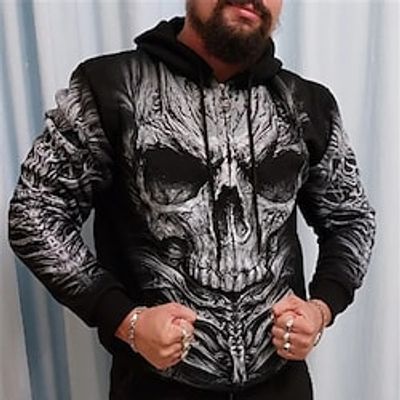 Men's Plus Size Zip Up Hoodies Big and Tall Graphic Hooded Long Sleeve Spring   Fall Basic Fashion Streetwear Sports Daily Wear Tops  Skull Lightinthebox