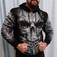 Men's Plus Size Zip Up Hoodies Big and Tall Graphic Hooded Long Sleeve Spring   Fall Basic Fashion Streetwear Sports Daily Wear Tops  Skull Lightinthebox - thumbnail