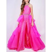 Jumpsuits Sweep  Brush Train Flower Girl Dress Wedding Party Girls Cute Prom Dress Organza with Beading Glitter  Sparkle Fit 3-16 Years Lightinthebox - thumbnail