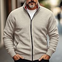 Men's Cardigan Sweater Zip Sweater Chunky Cardigan Ribbed Knit Cropped Pocket Knitted Color Block Stand Collar Warm Ups Modern Contemporary Casual Daily Wear Clothing Apparel Fall Winter Black Red S miniinthebox - thumbnail