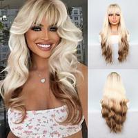 Synthetic Wig Natural Wave Deep Wave Neat Bang Wig 28 inch Brown / White Synthetic Hair Women's Multi-color Mixed Color Lightinthebox