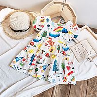 [90-130cm] girls sweet square neck puff sleeve graffiti dress Lightinthebox - thumbnail