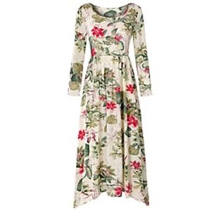 amazon wish independent station europe and the united states hot-selling long skirt retro floral print long-sleeved round neck dress female miniinthebox