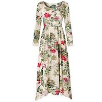 amazon wish independent station europe and the united states hot-selling long skirt retro floral print long-sleeved round neck dress female miniinthebox - thumbnail