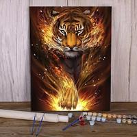 DIY Acrylic Painting Kit Fire Tiger Oil Painting By Numbers On Canvas For Adults Unique Gift Home Decor 16 20 Inch Lightinthebox