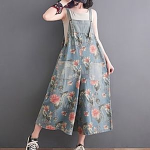 Women's Overall Pocket Print Floral Square Neck Casual Street Daily Regular Fit Sleeveless Yellow Light Blue M L XL Spring Lightinthebox