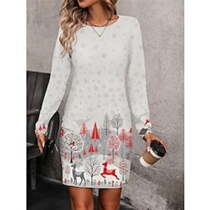 Women's Christmas Dress Sweatshirt Dress Mini Dress Active Fashion Outdoor Christmas Vacation Crew Neck Print Christmas Tree Snowflake Loose Fit Wine Blue S M L XL XXL Lightinthebox