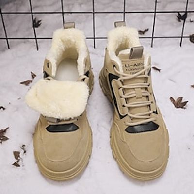 Men's Boots Work Boots Winter Boots Fleece lined Vintage Casual British Outdoor Daily PU Breathable Comfortable Booties / Ankle Boots Lace-up Black Khaki Beige Fall Winter miniinthebox