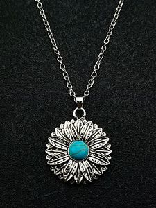 Turquoise Sunflower Vintage Boho Floral Necklace