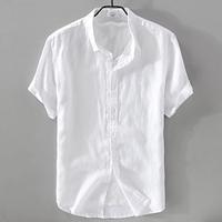 Men's Shirt Linen Shirt Casual Shirt Cotton Shirt White Sky Blue Dark Blue Short Sleeve Plain Turndown Summer Street Hawaiian Clothing Apparel Button-Down Lightinthebox