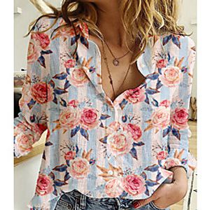Women's Floral Theme Blouse Shirt Floral Graphic Long Sleeve Button Print Shirt Collar Casual Streetwear Tops Blue Lightinthebox