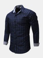 Slim Fit Bussiness Casual Checked Button Up Dress Shirt for Men