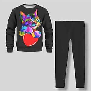 Girls' 3D Cat Sweatshirt  Legging Set Long Sleeve 3D Print Spring Fall Active Fashion Daily Polyester Kids 3-12 Years Crew Neck Outdoor Date Vacation Regular Fit Lightinthebox