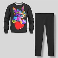 Girls' 3D Cat Sweatshirt  Legging Set Long Sleeve 3D Print Spring Fall Active Fashion Daily Polyester Kids 3-12 Years Crew Neck Outdoor Date Vacation Regular Fit Lightinthebox - thumbnail