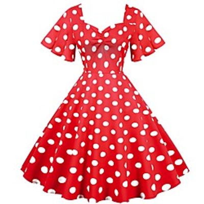 Women's A Line Dress Midi Dress Blue Green White Black Red Short Sleeve Dot Summer Vintage 2021 S M L XL XXL miniinthebox