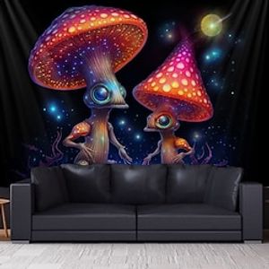 Mushroom Blacklight Tapestry UV Reactive Glow in the Dark Psychedelic Trippy Misty Nature Hanging Tapestry Wall Art Mural for Living Room Bedroom miniinthebox