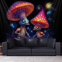 Mushroom Blacklight Tapestry UV Reactive Glow in the Dark Psychedelic Trippy Misty Nature Hanging Tapestry Wall Art Mural for Living Room Bedroom miniinthebox - thumbnail