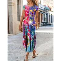 Women's Casual Dress Summer Dress Floral Graphic Pocket Print Crew Neck Long Dress Maxi Dress Streetwear Maxi Street Holiday Short Sleeve Summer Lightinthebox