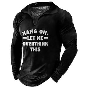 Men's Polo Shirt Golf Shirt Letter Graphic Prints V Neck Black Blue 3D Print Outdoor Street Long Sleeve Print Clothing Apparel Fashion Designer Casual Soft Lightinthebox