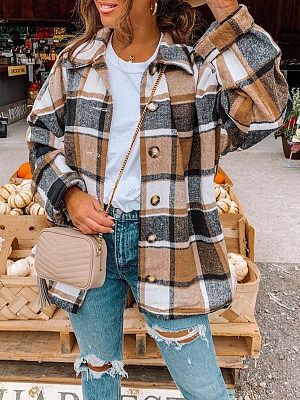 Long Sleeve Lapel Loose Plaid Shirt Jacket Long Sleeve Lapel Loose Plaid Shirt Jacket