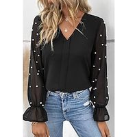 Shirt Blouse Women's Black Solid Color Beaded Street Daily Fashion V Neck S Lightinthebox Shirt Blouse Women's Black Solid Color Beaded Street Daily Fashion V Neck S Lightinthebox