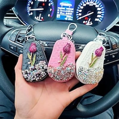 1pc Luxury Flower Car Key Holder Storage Case Crystal Keychains Key Cover Key Bag Lightinthebox