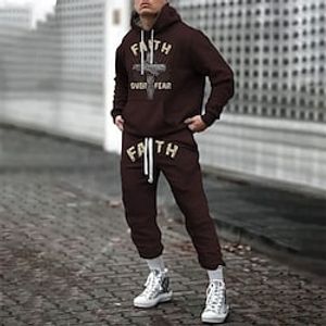 Men's Tracksuit Sweatsuit Black Blue Khaki Brown Hooded Graphic Letter 2 Piece Print Sports  Outdoor Sports Streetwear Hot Stamping Basic Designer Casual Winter Fall Clothing Apparel Hoodies miniinthebox