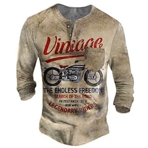 Men's Henley Shirt Tee T shirt Tee 3D Print Graphic Patterned Motorcycle Letter Plus Size Henley Daily Sports Button-Down Print Long Sleeve Tops Designer Basic Casual Classic Khaki miniinthebox