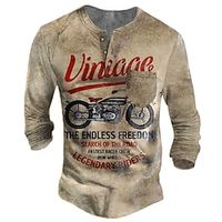 Men's Henley Shirt Tee T shirt Tee 3D Print Graphic Patterned Motorcycle Letter Plus Size Henley Daily Sports Button-Down Print Long Sleeve Tops Designer Basic Casual Classic Khaki miniinthebox - thumbnail