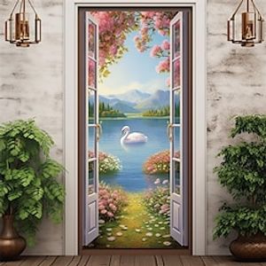 Swan Outside Door Door Covers Door Tapestry Door Curtain Decoration Backdrop Door Banner for Front Door Farmhouse Holiday Party Decor Supplies Lightinthebox