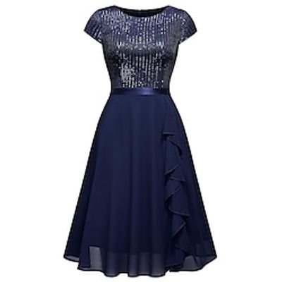 Women's Sequin Dress Party Dress Cocktail Dress Midi Dress Black Fuchsia Green Short Sleeve Plain Sequins Summer Spring Crew Neck Formal Winter Dress Wedding Guest Birthday S M L XL XXL Lightinthebox