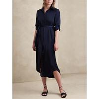 Satin Lace Up Button Casual Midi Shirt Dress - thumbnail