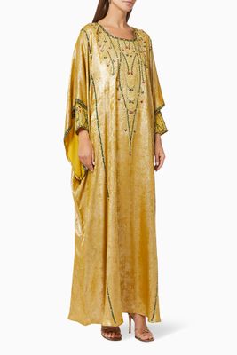 Abstract Kaftan in Hand Embroidered Silk Abstract Kaftan in Hand Embroidered Silk
