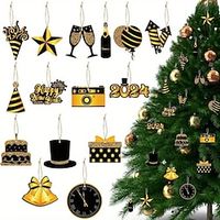 15pcs Wooden New Year 2024 Black Golden Cake Star Commemorative Hanging Decoration Pendant for Outdoor Festival Party Gift (with Rope) miniinthebox - thumbnail