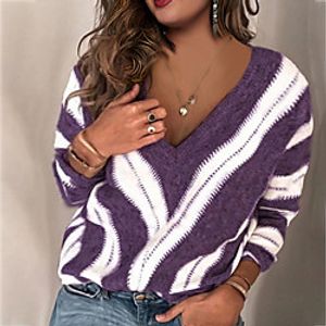 Women's Plus Size Tops T shirt Floral Striped Leopard Print Long Sleeve V Neck Streetwear Fall Winter Blue Purple Wine Big Size L XL XXL 3XL 4XL Lightinthebox