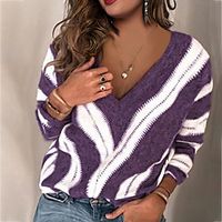 Women's Plus Size Tops T shirt Floral Striped Leopard Print Long Sleeve V Neck Streetwear Fall Winter Blue Purple Wine Big Size L XL XXL 3XL 4XL Lightinthebox - thumbnail