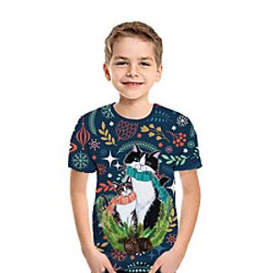 Kids Boys' T shirt Tee Short Sleeve Cat 3D Print Animal Blue Children Tops Summer Active Daily Wear Regular Fit 3-12 Years Lightinthebox