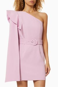 One Shoulder Ruffle Cape Mini Dress