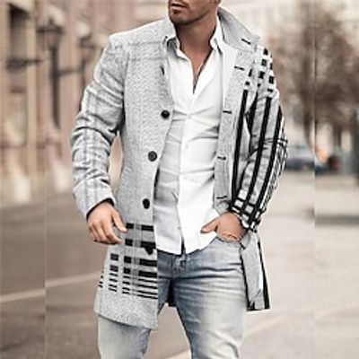 Geometry Ethnic Vintage Business Tribal Men's Coat Work Wear to work Going out Fall  Winter Standing Collar Long Sleeve Blue Gray M L XL Polyester Weaving Jacket Lightinthebox
