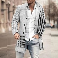 Geometry Ethnic Vintage Business Tribal Men's Coat Work Wear to work Going out Fall  Winter Standing Collar Long Sleeve Blue Gray M L XL Polyester Weaving Jacket Lightinthebox - thumbnail