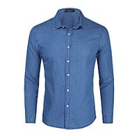 Men's Shirt Solid Color Denim Button-Down Long Sleeve Casual Tops Cotton Casual Nostalgic Comfortable Blue miniinthebox - thumbnail