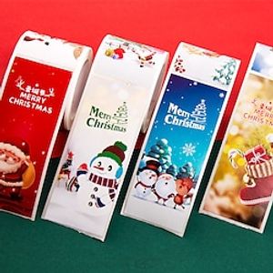 100Pcs Rectangle Merry Christmas Stickers Santa Claus Snowman Adhesive Labels For Cards Envelope Gift Boxes Seal Stickers Lightinthebox