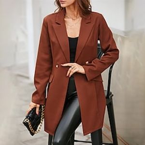 Women's Blazer Windproof Warm Outdoor Street Daily Vacation Button Pocket Double Breasted Turndown Fashion Modern Street Style Solid Color Regular Fit Outerwear Long Sleeve Winter Fall Brown S M L XL Lightinthebox