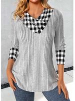 Women's Plaid Patchwork V-neck Knitted Pit Top