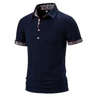 Men's Golf Shirt Golf Polo Work Casual Lapel Short Sleeve Basic Modern Paisley Color Block Patchwork Button Spring Summer Regular Fit Black White Navy Blue Golf Shirt Lightinthebox