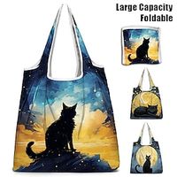Women's Tote Shoulder Bag Hobo Bag Polyester Outdoor Shopping Daily Print Large Capacity Breathable Foldable Cat Character Navy Blue Royal Blue Dark Blue miniinthebox - thumbnail