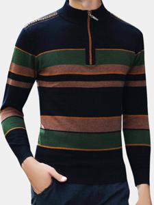 100%Wool Thick Stripes Casual Sweater