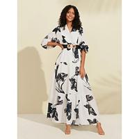 Floral V Neck Belted Maxi Dress Lightinthebox